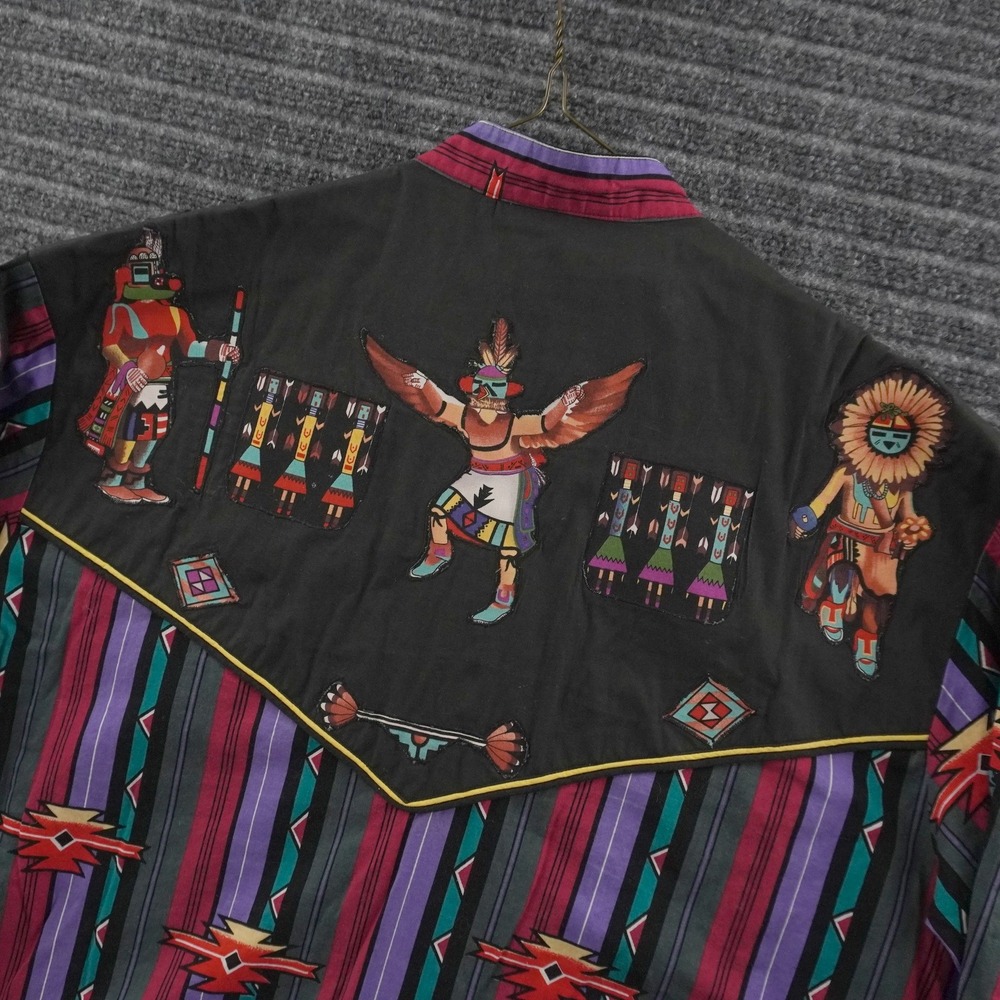 Vintage 80s Western Shirt Mens L Multicolor Kachina Embroidered Snap Button - Picture 4 of 9